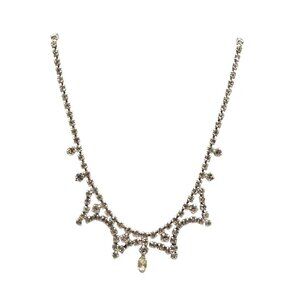 Silver Rhinestone Choker Necklace With Elegant Dangling Teardrop Pendant 15 in